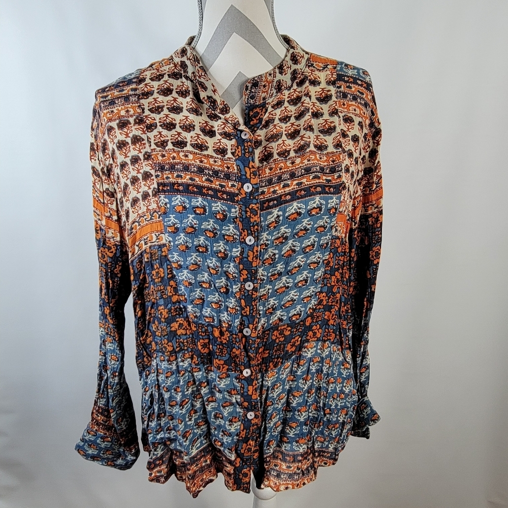 Phool Boho Light Weight Rayon Long Sleeve Top Button Front Size large